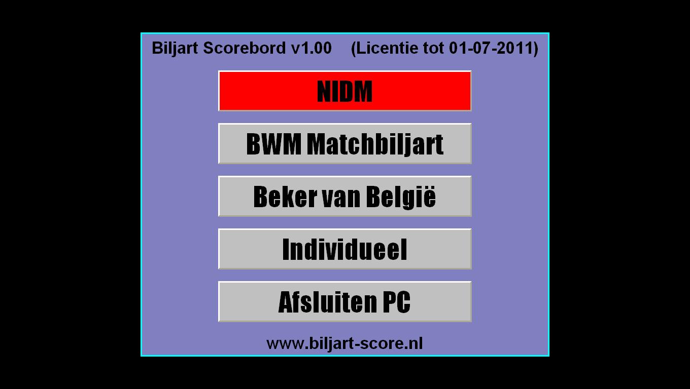 Hoodmenu van Biljart Scorebord