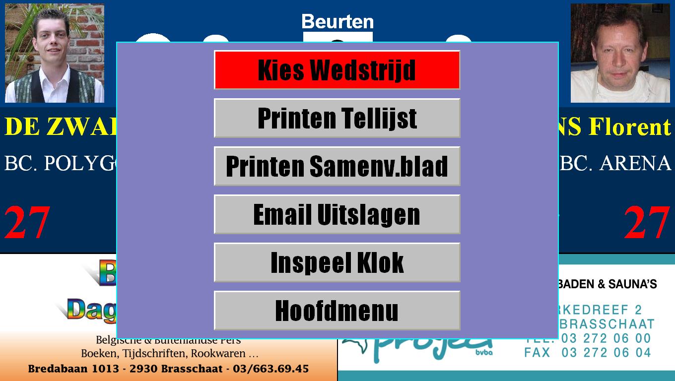 Wedstrijdmenu van Biljart Scorebord in NIDM/BWM mode